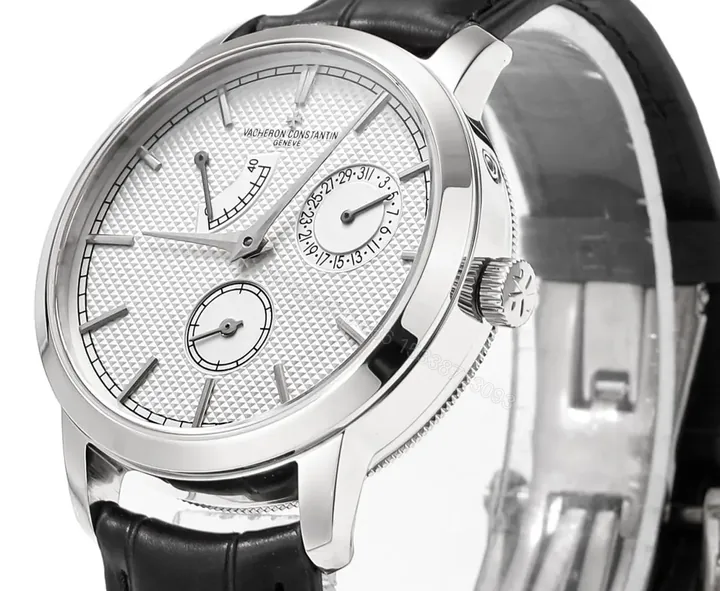 View 1 of PPF Factory Vacheron Constantin Traditionnelle Mechanical Watch 83520/000R-9909 – Silver Dial, Black Leather Strap, 40mm Case, Power Reserve, Date, and Day Display