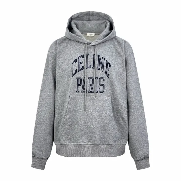View 1 of Grey Melange Hoodie - Soft Fleece, Logo Detail, Casual Luxury