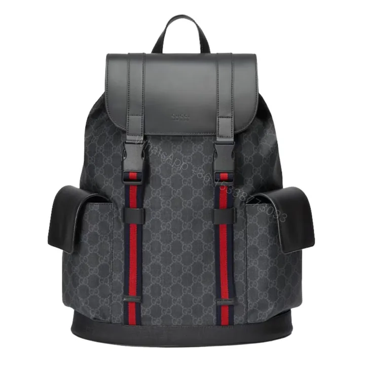 View 1 of Gucci Soft GG Supreme Black Backpack with Blue & Red Web 42cm 495563 K9R8X 1071