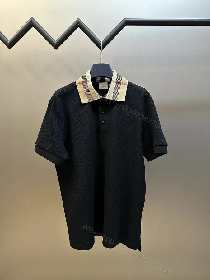 View 1 of Textured Knit Polo with Plaid Collar, All-Season Luxury polo
