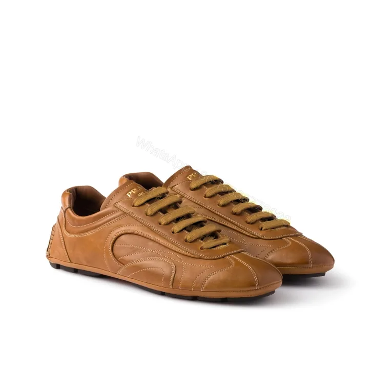 View 1 of Prada Montecarlo Re Edition 2005 Antiqued Nappa Leather Sneakers Caramel