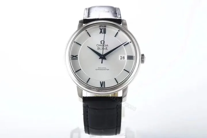 View 1 of Omega DeVille Prestige Silver Dial Black Leather Strap Watch 39.5mm
