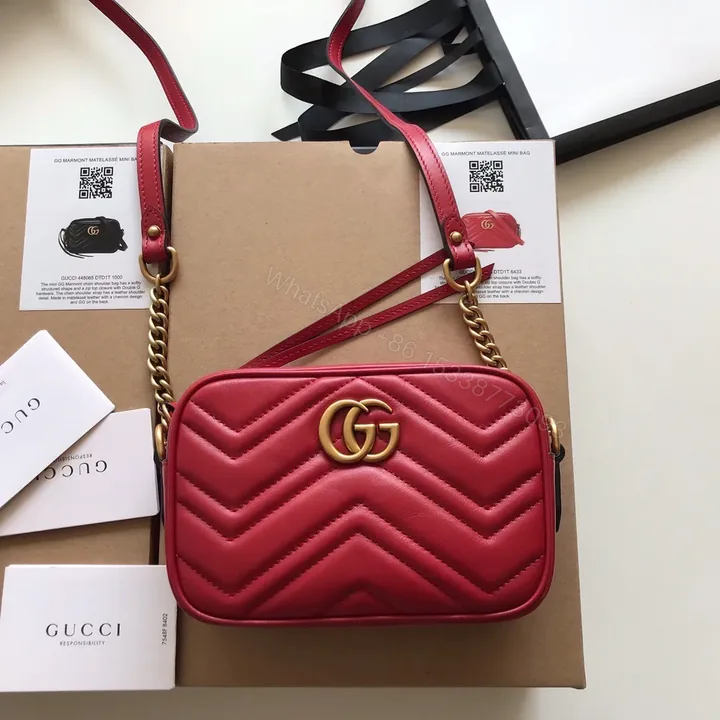 View 1 of GUCCI Calfskin Matelasse Mini GG Marmont Chain Shoulder