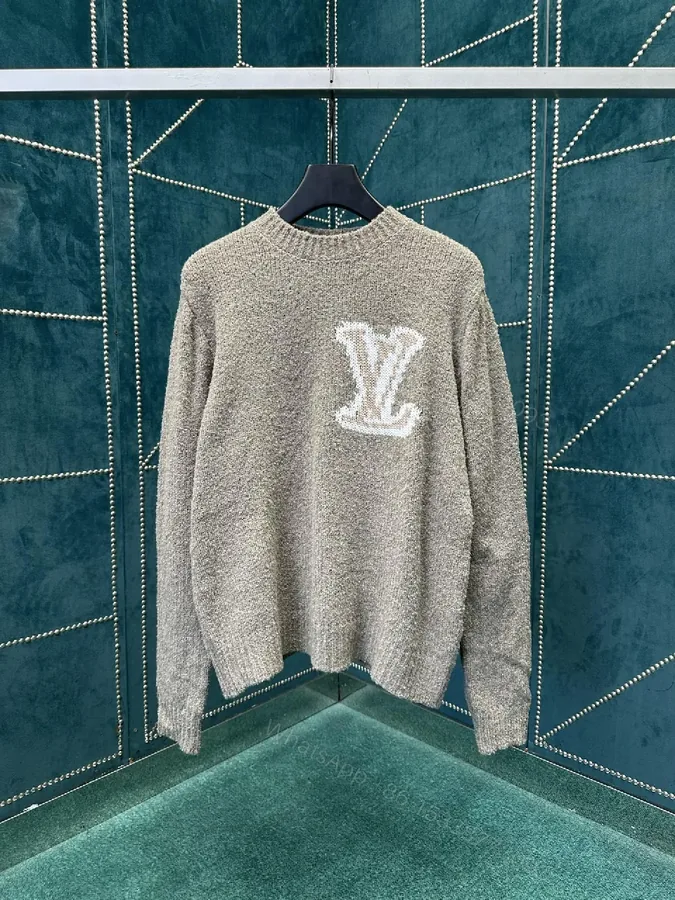 View 1 of Cozy Boucle Knit Luxury Monogram Sweatshirt with Subtle Shine