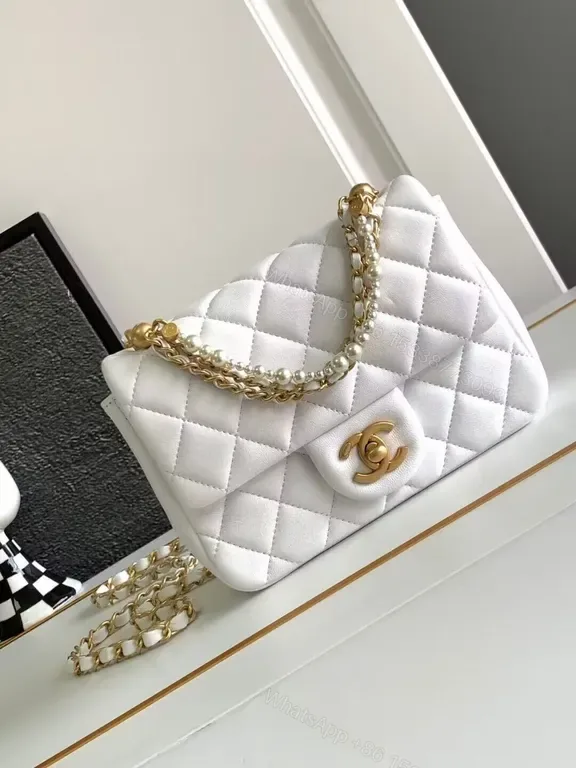 View 1 of Chic Quilted Flap Bag with Gold Chain Strap