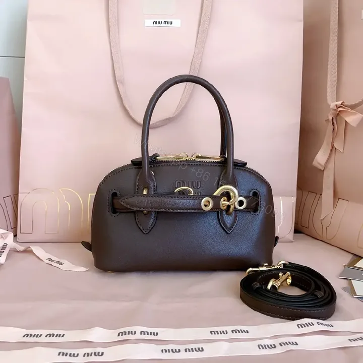 View 1 of Compact Pebbled Leather Satchel with Gold Hardware