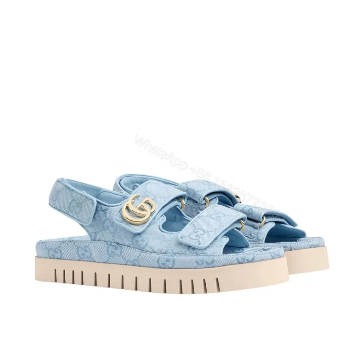 View 1 of GUCCI WOMEN’S SANDAL WITH DOUBLE G LIGHT BLUE 816630 FAD9G 4956