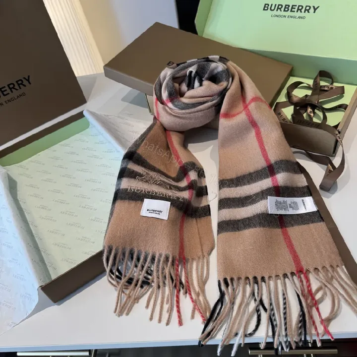 View 1 of Camel Check Scarf — Premium Knit, Fringed Edges, Timeless Luxury