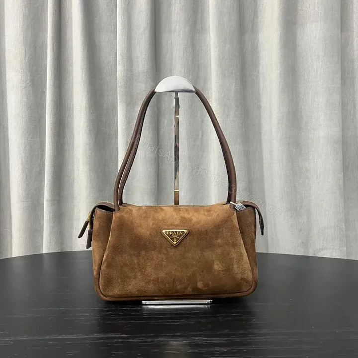 View 1 of Prada Brown Medium Suede Shoulder Bag