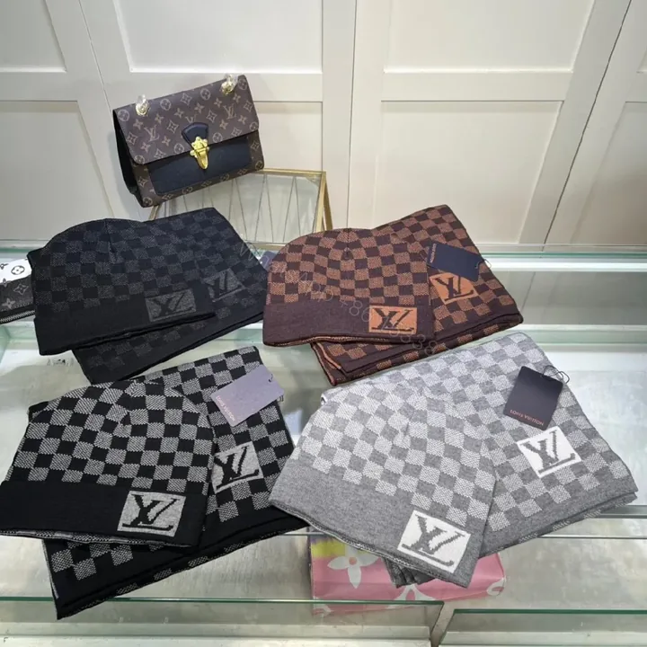 View 1 of Checkerboard Luxe Scarf & Wallet Set: Premium Knit, Subtle Designer-Inspired Accent