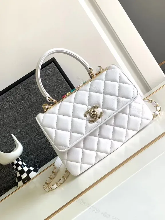 View 1 of White Quilted Bag with Gold Hardware â€” Everyday Luxury Bag
