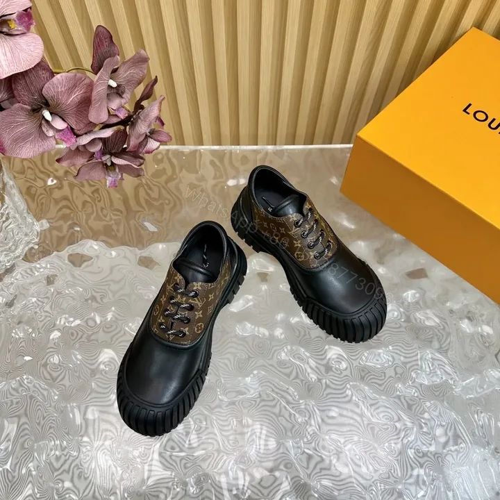View 1 of LV Women Black Leather Brown Patterned Sneakers