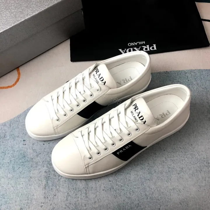 View 1 of White Leather Prada Milano Minimalist Sneakers with All-Day Comfort