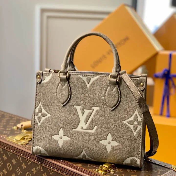 View 1 of Louis Vuitton LV Onthego Woman’s Grey Cowhide Leather Handbags 25cm