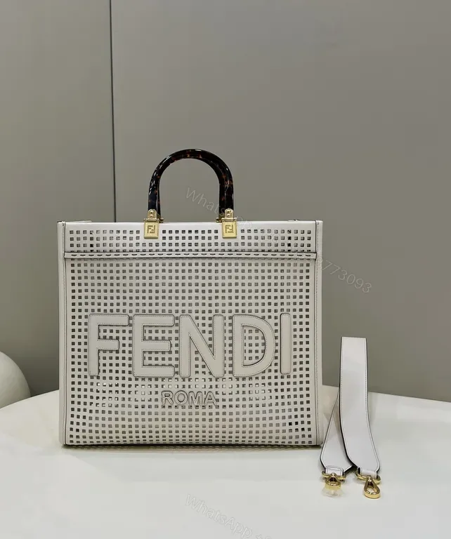View 1 of Structured Perforated Fendi-Inspired Top-Handle Tote Bag