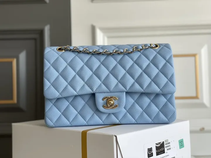View 1 of Soft-Blue Quilted Chain Bag - Luxury Day-to-Night Utility