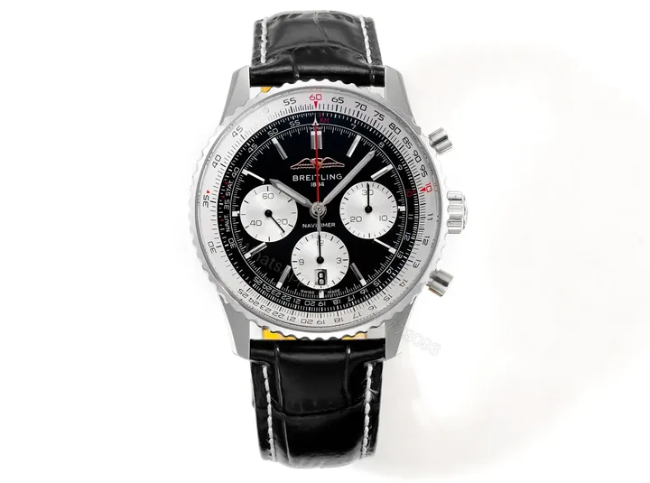 View 1 of Super Clone Breitling Navitimer B01 Black Leather Strap 43MM Premium AB0138211B1P1