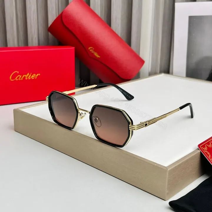 View 1 of Cartier Gold Hexagon Brown Gradient Sunglasses