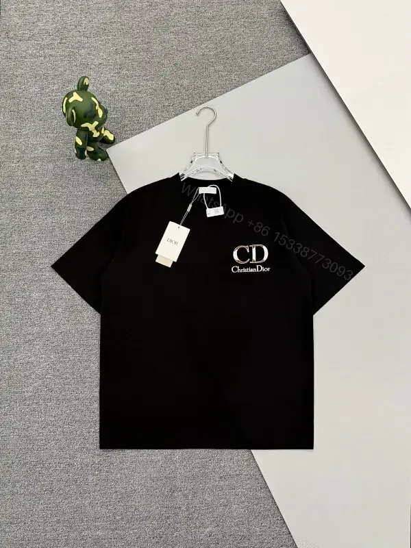 View 1 of Minimalist Black Cotton Tee with Logo Embroidery Luxury Casual Top