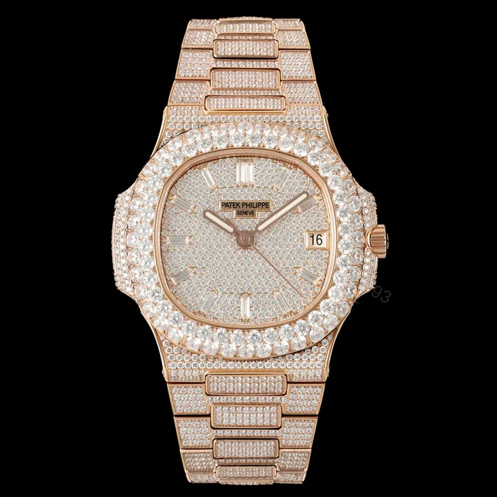 View 1 of Patek Philippe Nautilus 5711 Diamond Pavé Watch 40mm Full Diamond White Gold Style Edition AMG-PP-BD1-5711-2600-FD