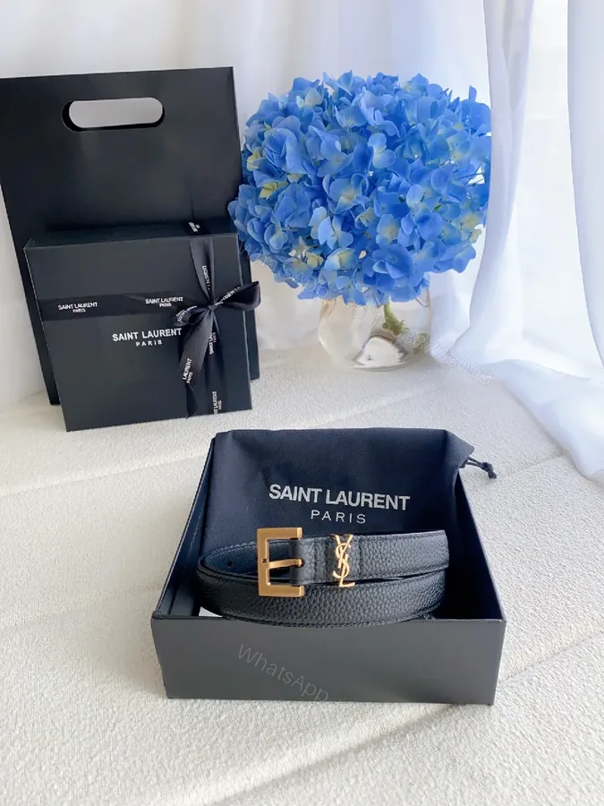 View 1 of Black Leather Belt with Matte Gold Buckle – Designer-Inspired Luxury Accessory