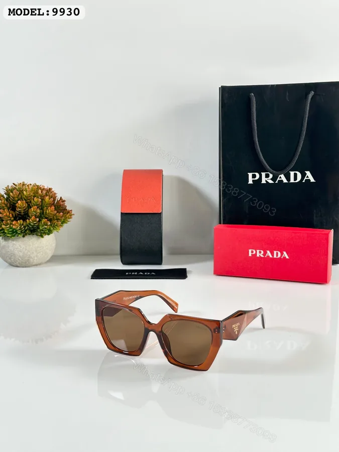 View 1 of Prada 9930 Brown Square Sunglasses Plastic Frame
