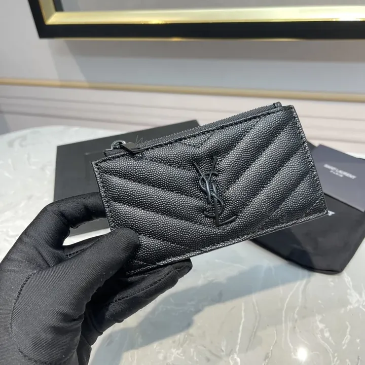 View 1 of Sleek Calfskin Quilted Card Holder â€“ YSL Monogram