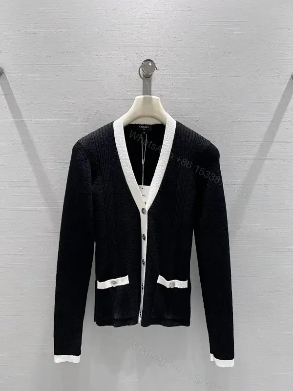 View 1 of Contrast-Trim Knit Cardigan: Sophisticated, Designer-Inspired Luxury