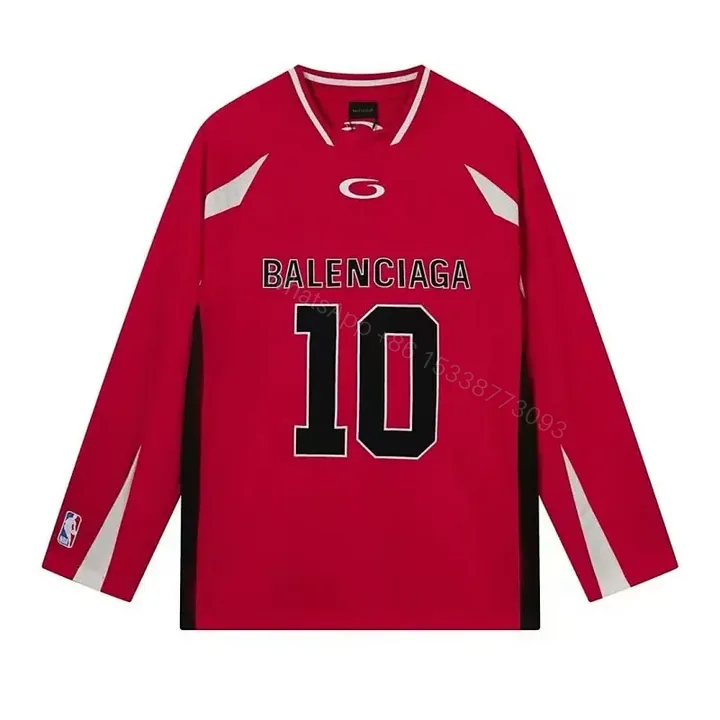 View 1 of Red Base + Premium Fabric + Modern Jersey + Bold BALENCIAGA Print + Hockey-Inspired Jersey