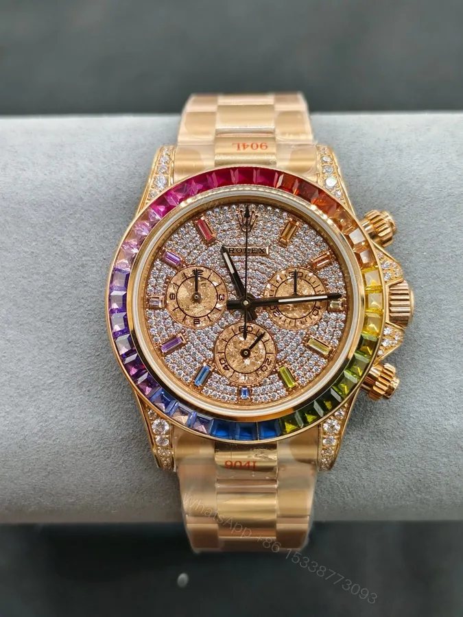 View 1 of Premium Rolex Daytona Rainbow Iced Rose Gold replica 40MM Oyster Bracelet Edition RLX-DAYTONA-RAINBOW-ICED-ROSEGOLD-40MM-OYSTER-BRACELET