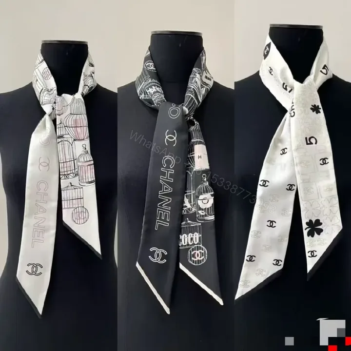 View 1 of Monochrome Silk Scarf: Luxe, Logo-Accent, Everyday Scarves