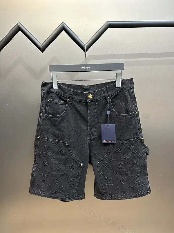 View 1 of Black Denim Louis Vuitton Embossed Bermuda Short