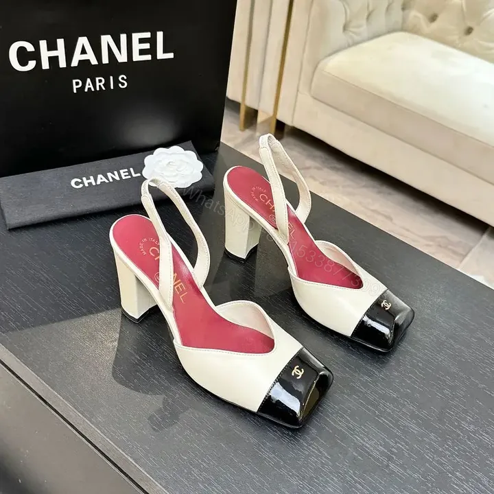 View 1 of Cream & Black Two-Tone Heeled Slingbacks: Luxe Comfort Shoes