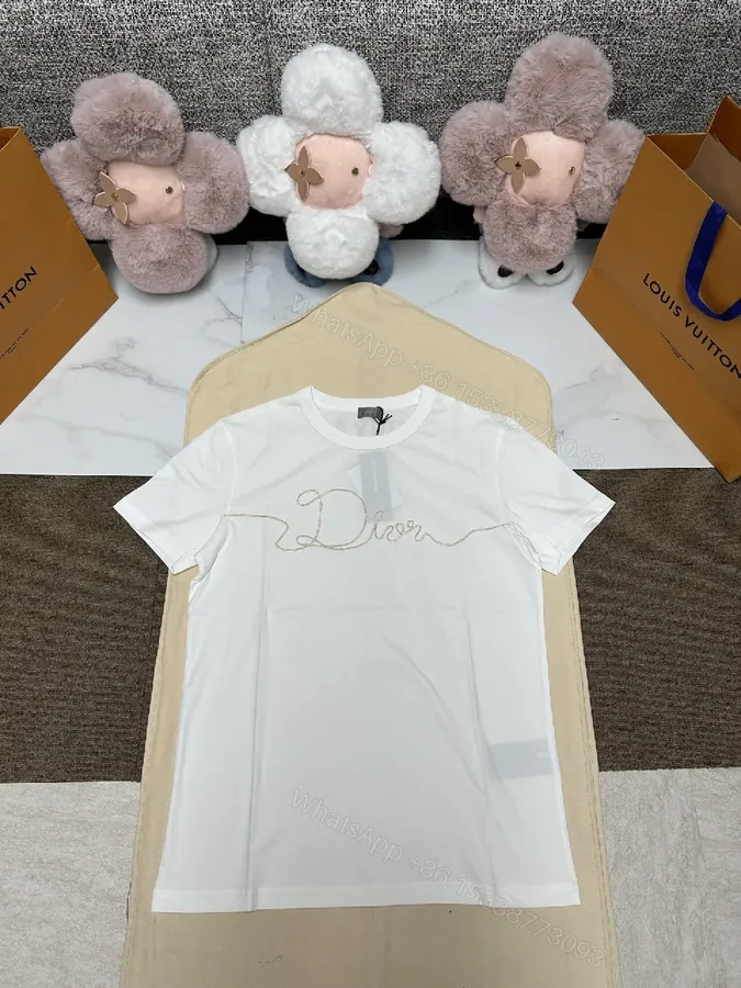 View 1 of White Cotton Crew Tee + Premium Blend + Luxe Minimal + Dior Script Accent + T-Shirt