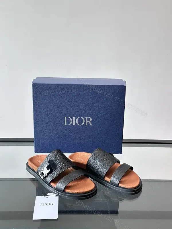 View 1 of Black Leather Dior Sandals Casual Comfort Slide