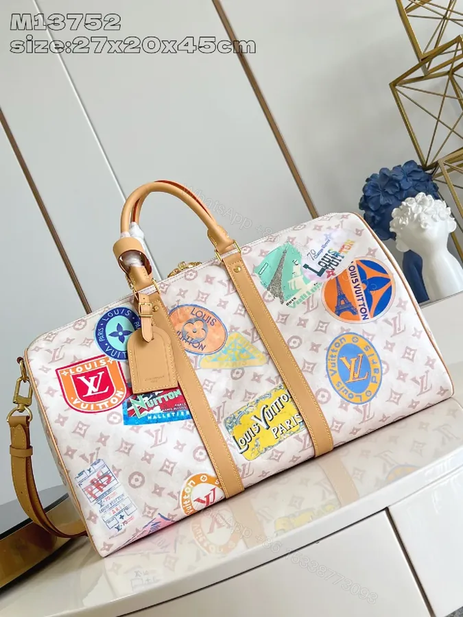 View 1 of Patchwork LV-Inspired Travel Satchel - Bold, Luxe, Durable