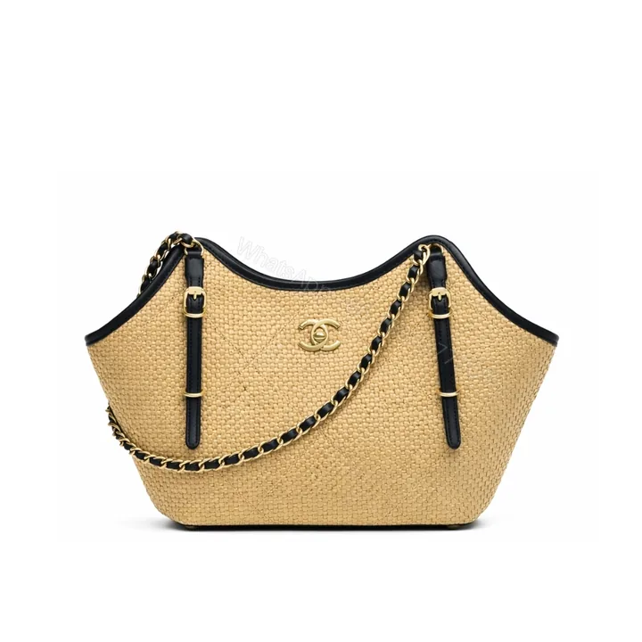 View 1 of Chanel Medium Shopping Bag Braided Raffia And Gold Tone Metal In Beige 30Cm