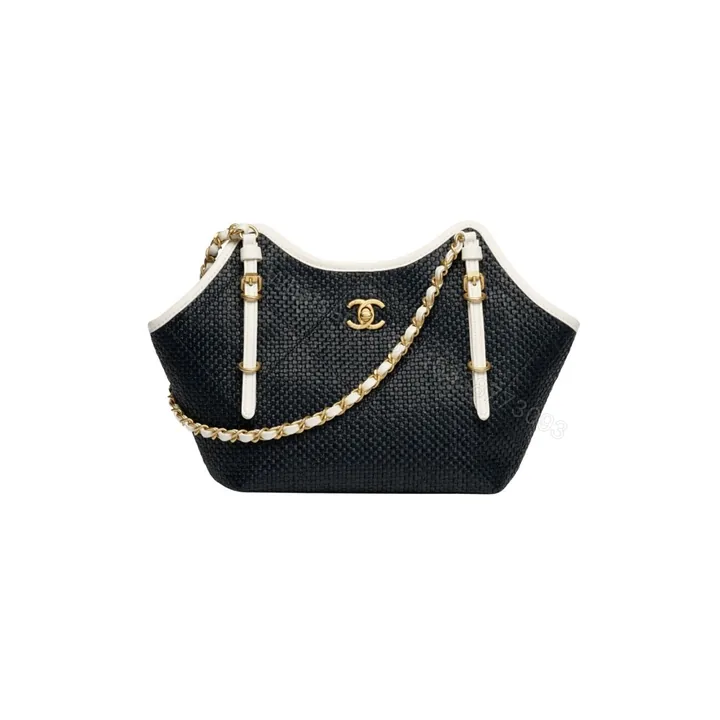 View 1 of Chanel Small Shopping Bag Braided Raffia Black And White 18Cm