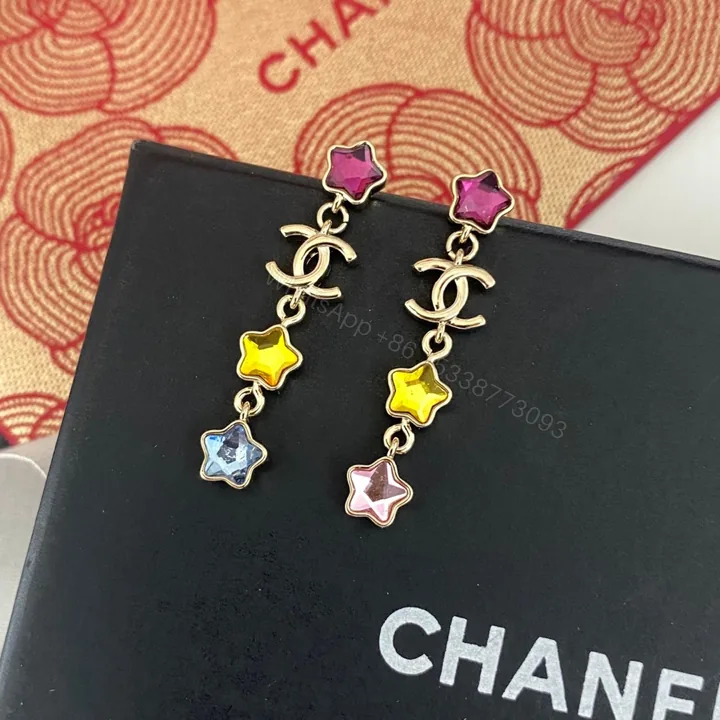 View 1 of Chanel高仿彩色星星耳環 女款垂墜設計甜美童趣風飾品