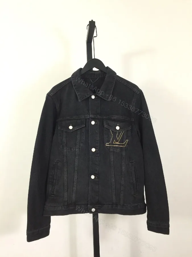 View 1 of Black Denim Jacket + Denim + Modern + Subtle LV Stitching + Jacket