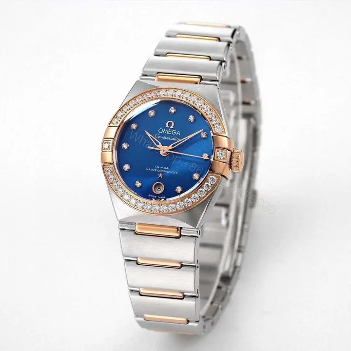 View 1 of Omega Constellation 29MM Women’s Watch V6 Version Blue Dial with Diamond Bezel Two-Tone Stainless Steel and Rose Gold Bracelet