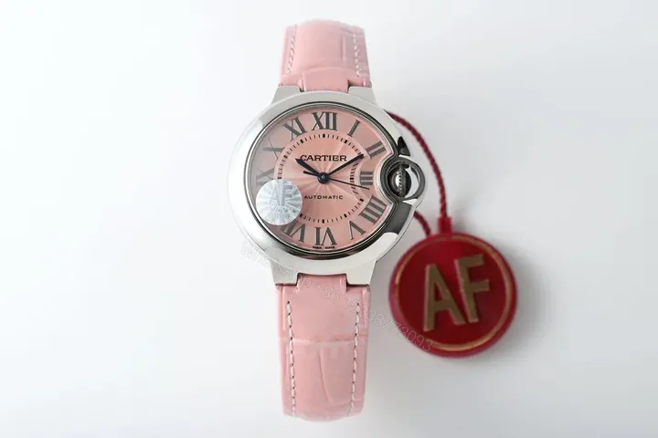 View 1 of F1 Factory Cartier 33mm Blue Balloon Watch with Pink Dial and Leather Strap