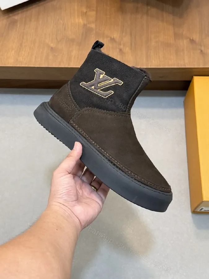 View 1 of Textured Suede Chelsea Boot with Monogram Accent, Shearling Interior