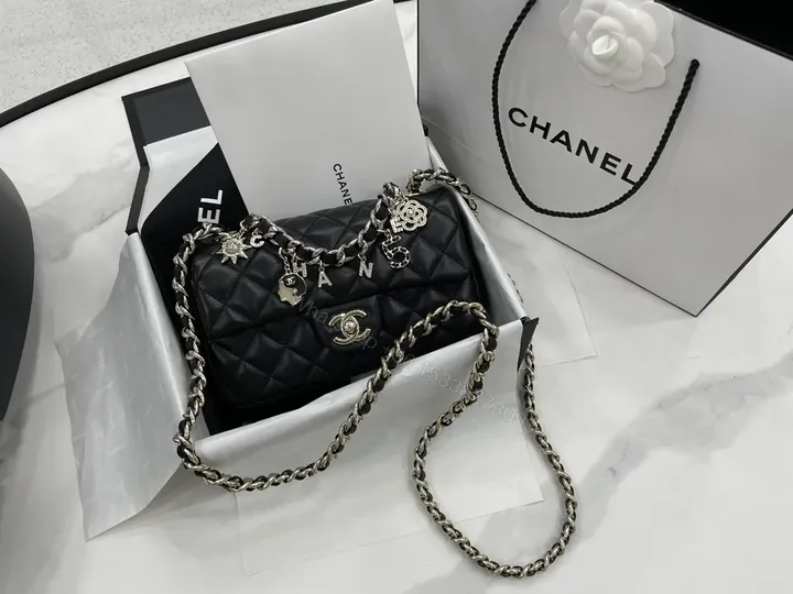View 1 of Chanel-Inspired Quilted Flap Bag with Signature Chain