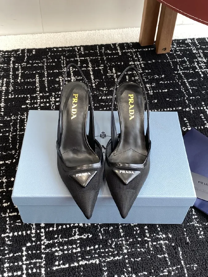 View 1 of Chic Noir Slingback Pumps: Pointed Toe, Black Fabric