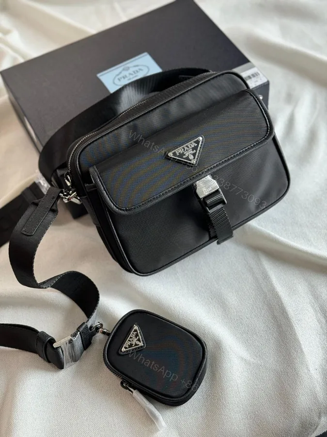 View 1 of Re-Nylon leather and recycled-nylon shoulder bag Rectangular