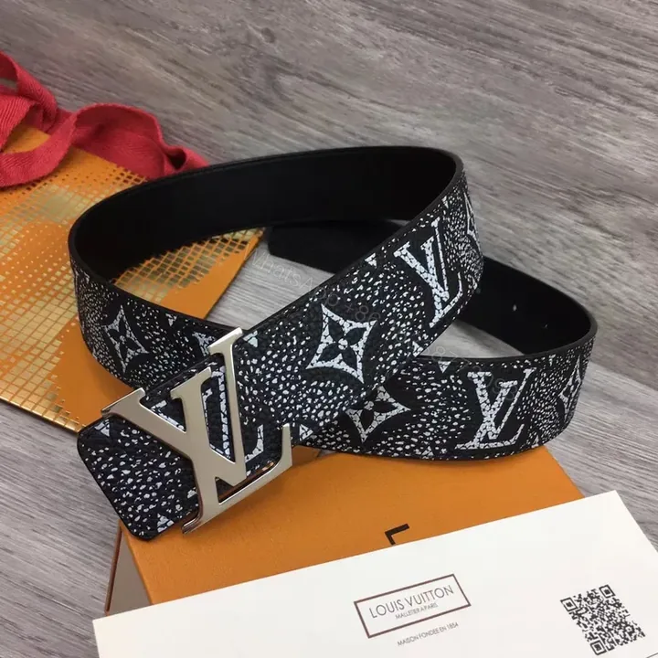 View 1 of Black Textured LV-Inspired Belt: Subtle Luxury Belt