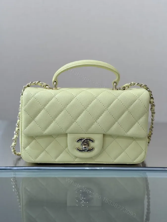 View 1 of Pale Leather Quilted Mini Bag with Chain Detail