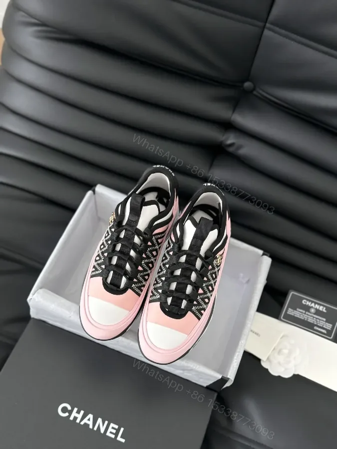 View 1 of Pink & Black Patterned Low-Top Sneakers with Luxe Details