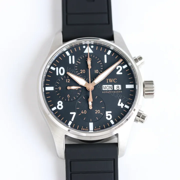 View 1 of IWC Pilot Chronograph Blue Replica 41MM Premium Black Rubber Strap Edition IW388117